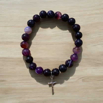 Handmade Amethyst with Cross Natural Stone Bracelet