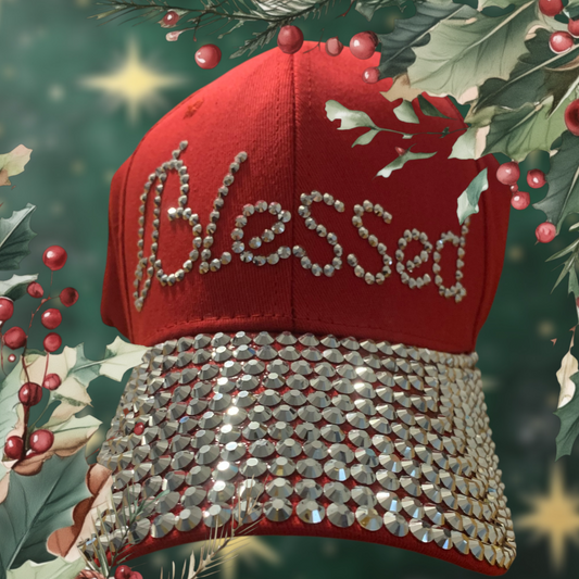 Blessed Rhinestone Red Cap Hat