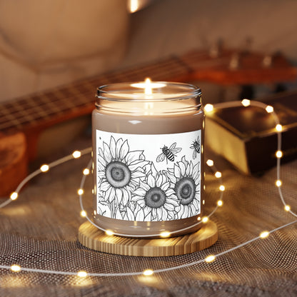 Sunflowers and Bees YOU Color Handmade Scented Soy Candle, Color your candle flower design soy candle  Scented Candles, 9oz