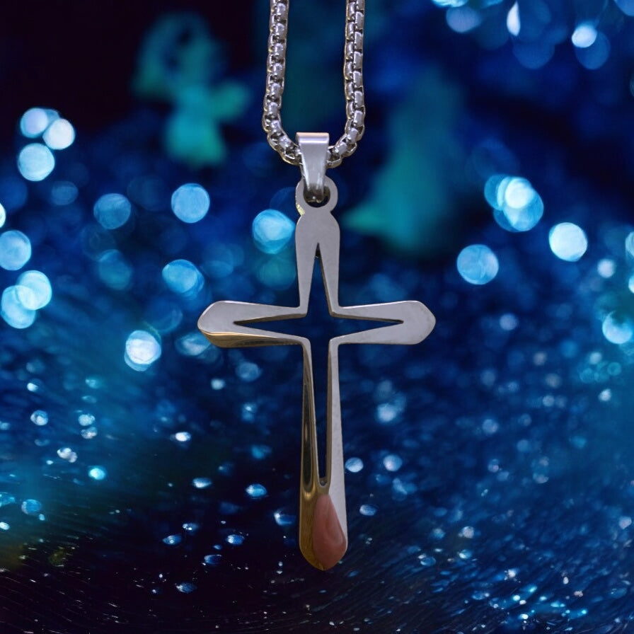 Stainless Steel Cross with Extra Long Chain 26 inches
