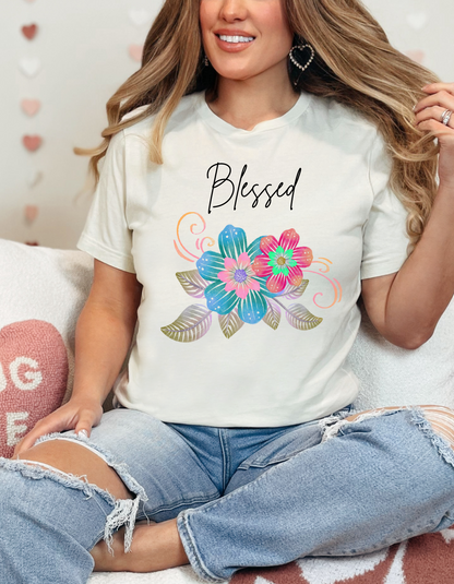 Blessed RETRO Flowers Jersey Short Sleeve Tee