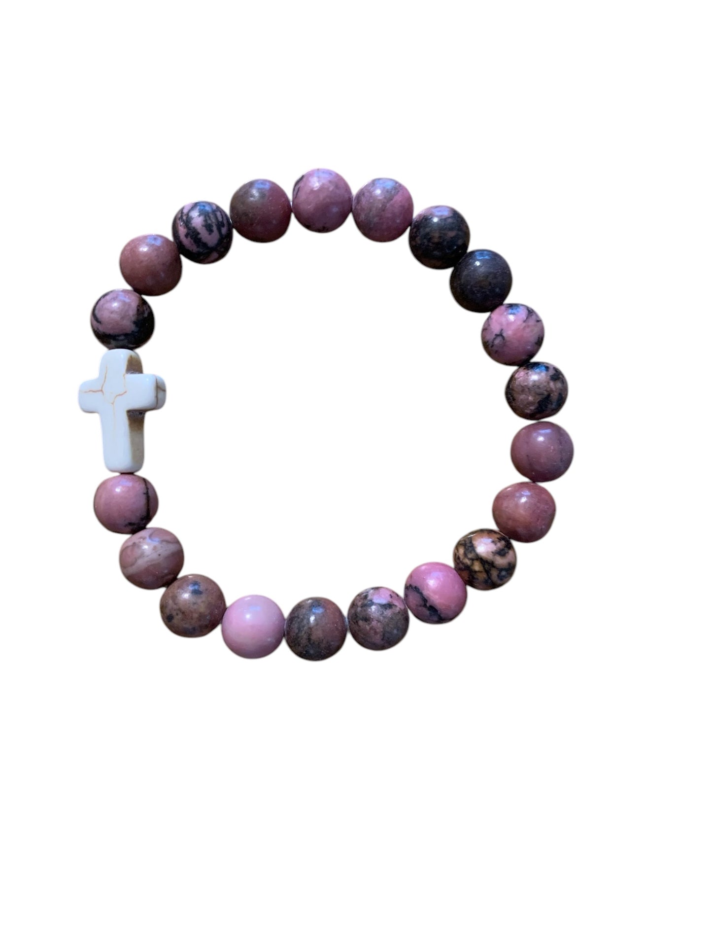 Handmade Rhodonite with Cross Natural Stone Bracelet