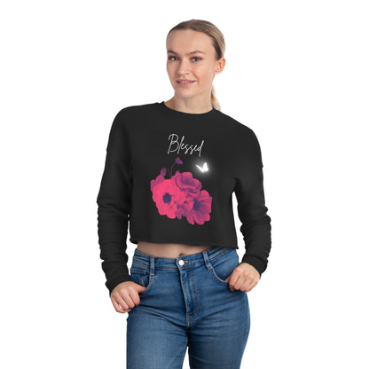 Blessed Red Flowers Butterfly Women's Cropped Sweatshirt