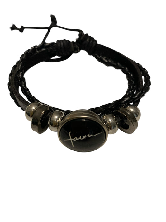 Faith Cross Dome Multistrand Faux Leather Cord Adjustable Bracelet
