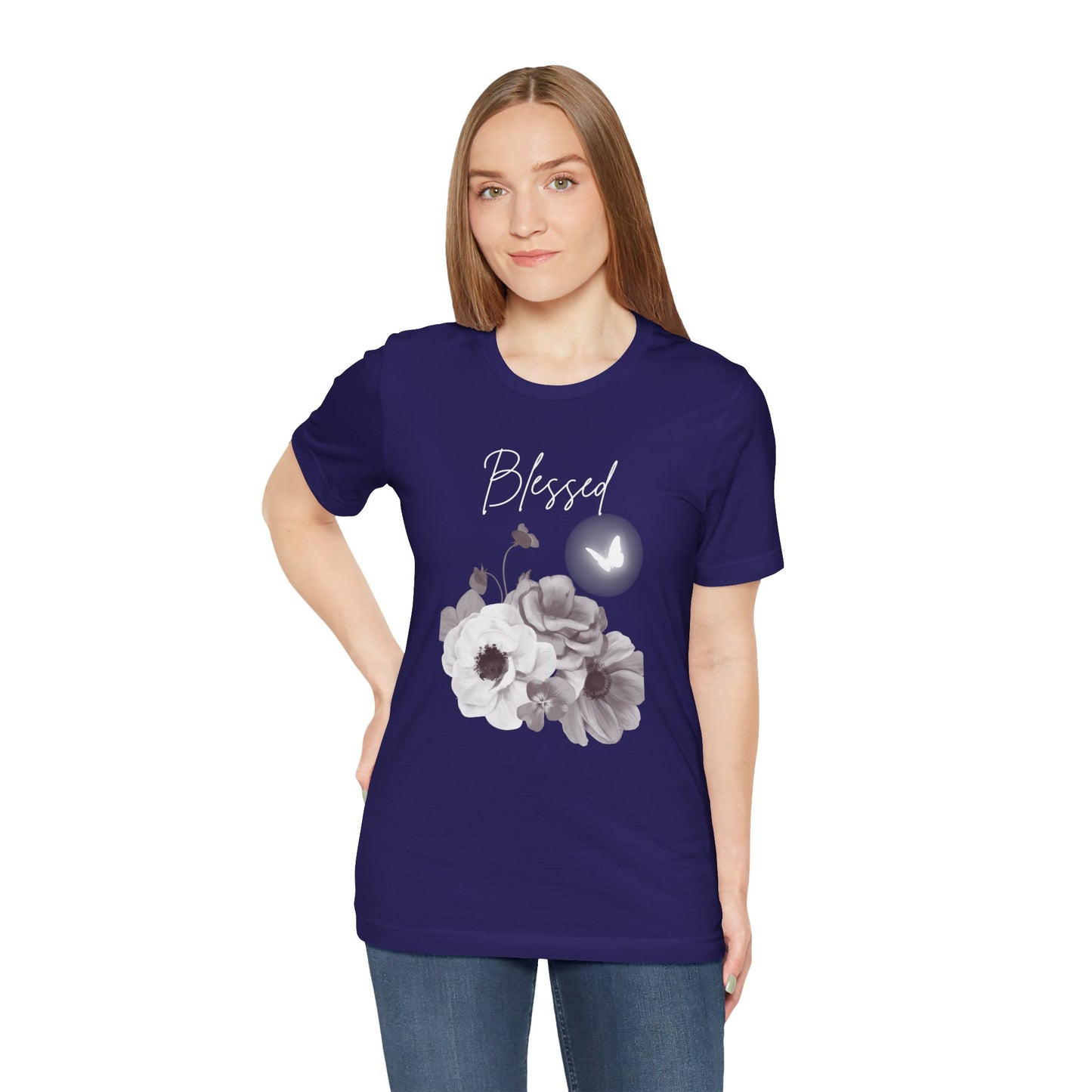 Blessed White Flowers with Butterfly T-shirt