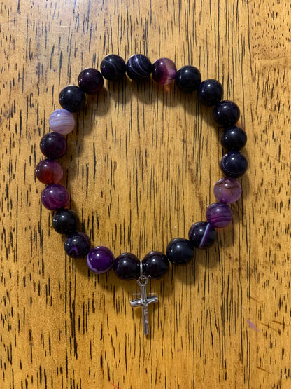 Handmade Amethyst with Cross Natural Stone Bracelet