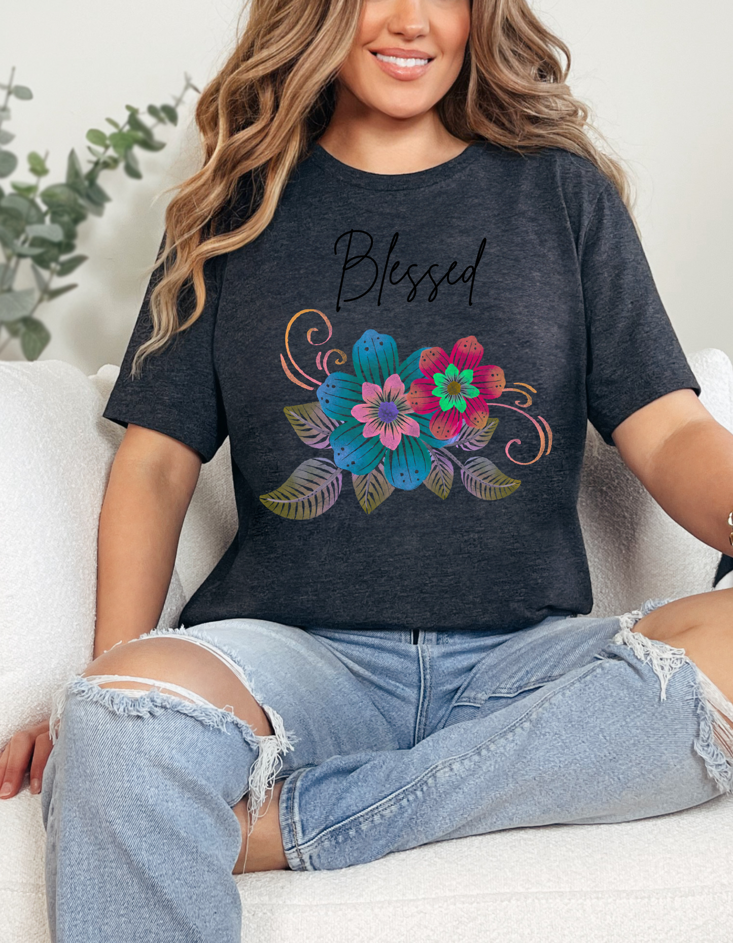 Blessed RETRO Flowers Jersey Short Sleeve Tee