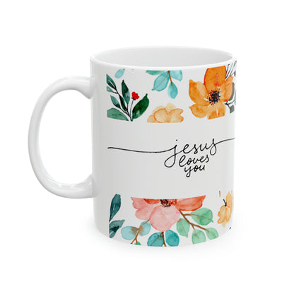 Jesús Loves You Floral Mug