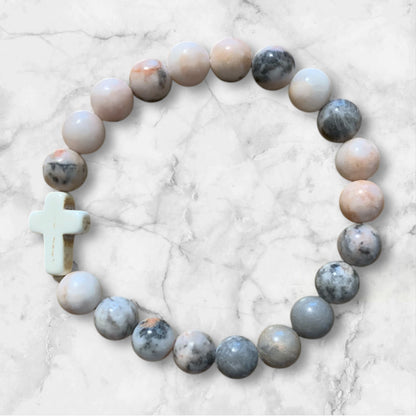 Handmade Picasso Stone Bracelet with Stone Cross