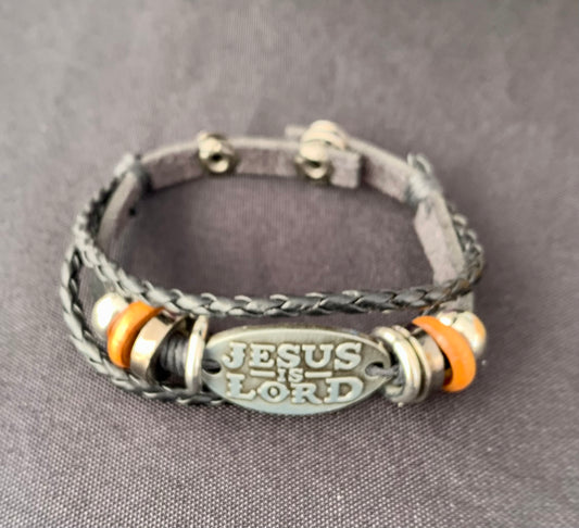 Jesus is Lord Leather Black and Brown Adjustable Bracelet