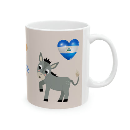 Alegron de Burro Ceramic Mug with donkey and Nicaragua Heart,  Nicaraguan funny mug, Funny Theme Spanish