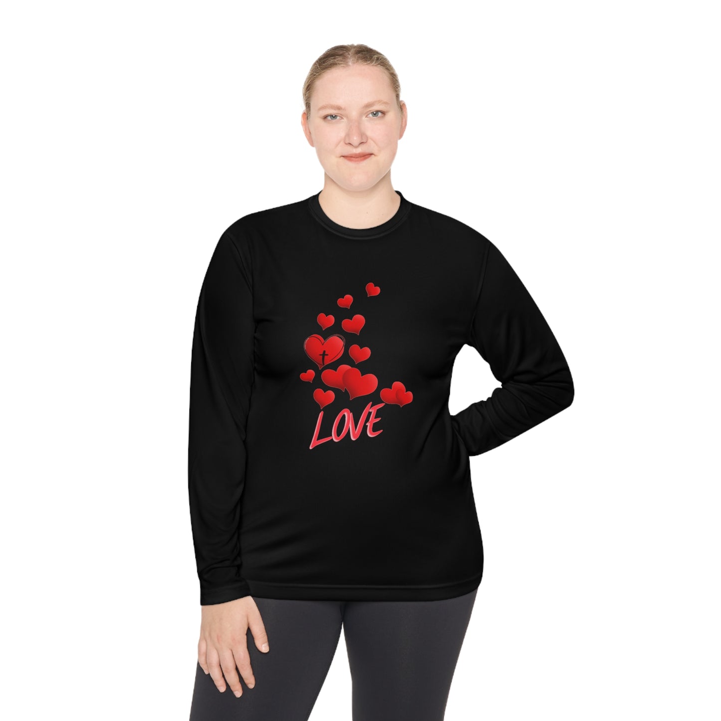 Love Red Hearts and Cross SPORT Long Sleeve Tee