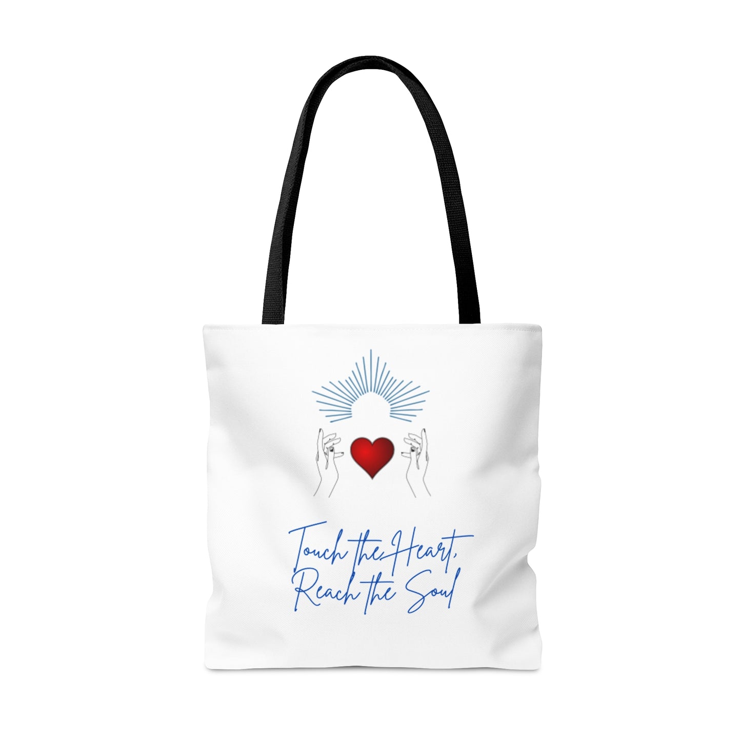 Touch the Heart, Reach the Soul white Tote Bag (AOP)