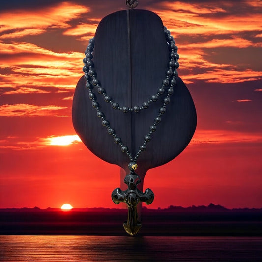 Black Agate Onyx Cross with Beaded Necklace