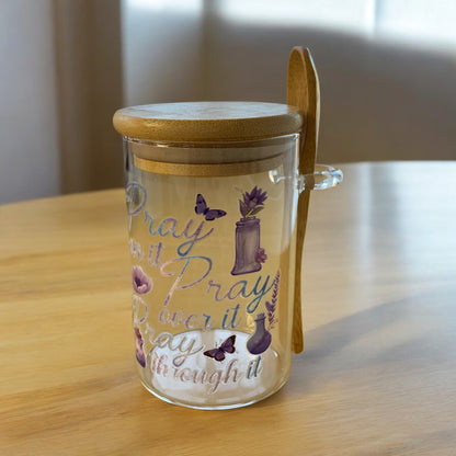 Glass Container with Wood Lid and Spoon Faith Message