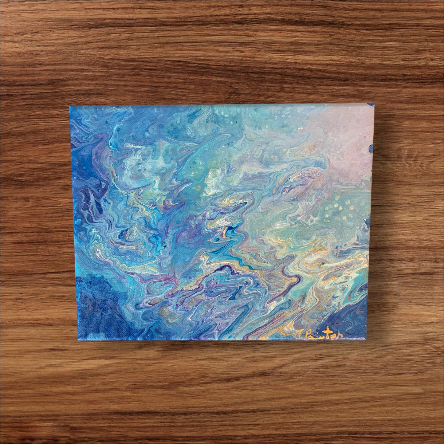 Serenity of Ocean, Harmony of Skies Fluid Art on 8x10 Canvas