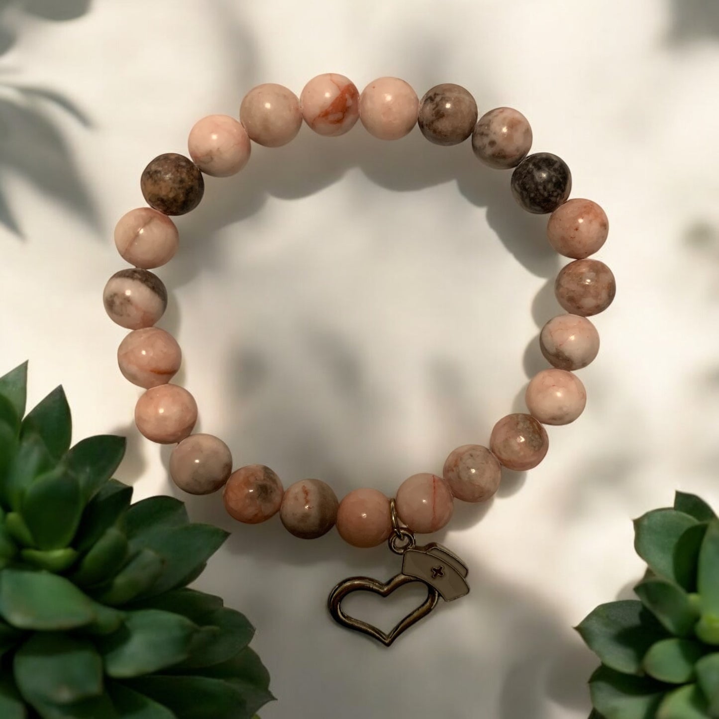 Natural Stone Agate Stretch Bracelet with Nurse Charm