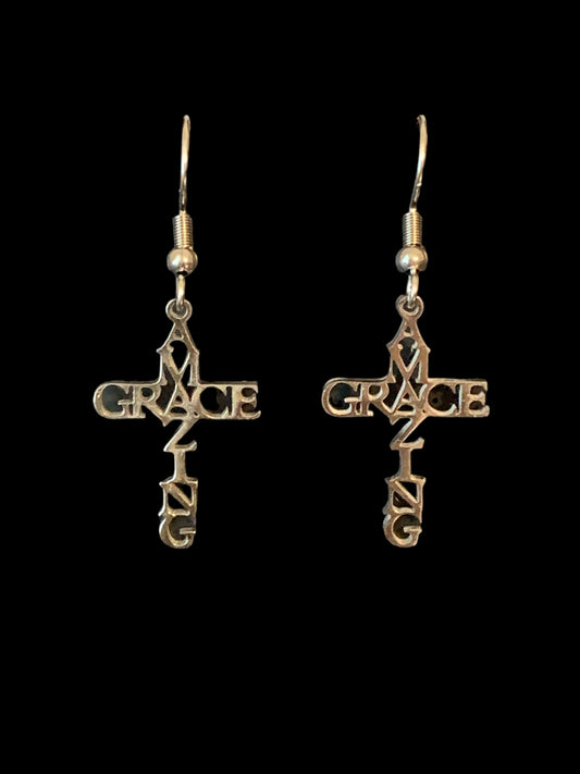 Amazing Grace Cross Stainless Steel Earrings