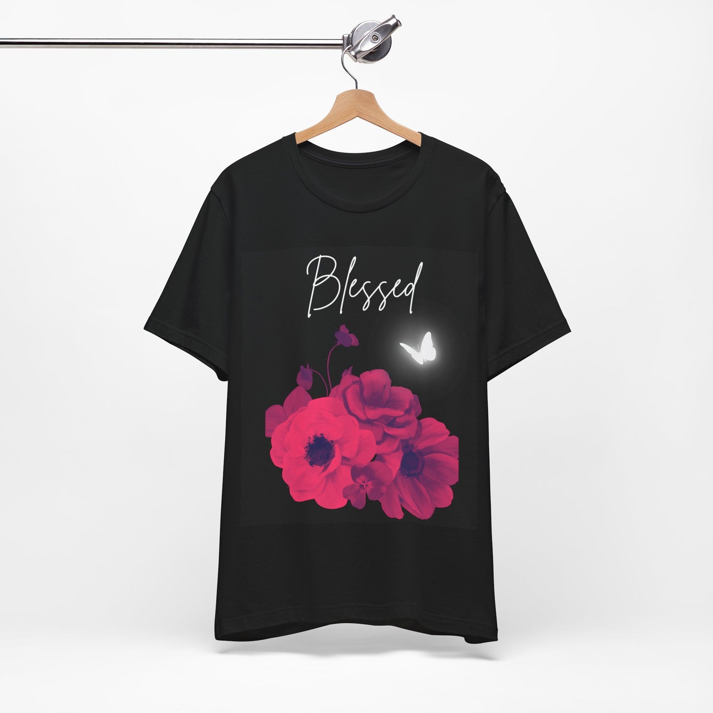 Blessed Red Flowers Butterfly Jersey Short Sleeve Tee