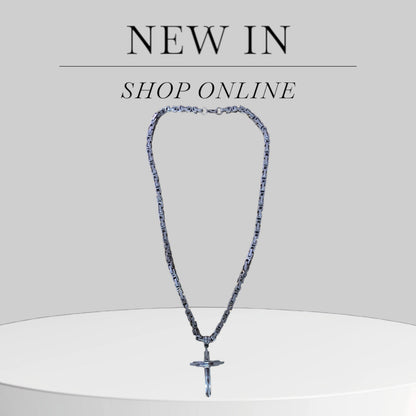 Man’s Stainless Steel Cross Necklace Heavy Thick Silver Color