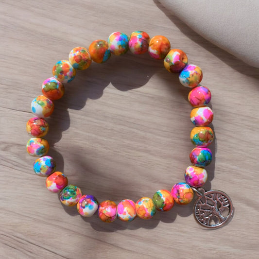 Rainbow Calsilica Tree of Life Handmade Stretch Bracelet