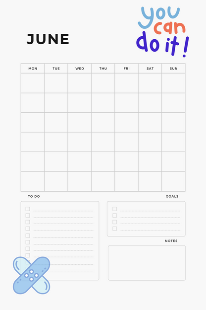 My Wound Healing Journey: Monthly Planner