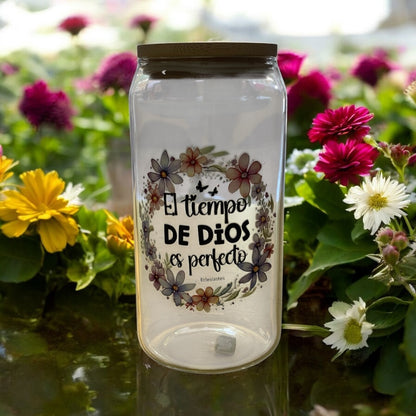 Christian Affirmation Glass Container 16 ounce with Wood Lid