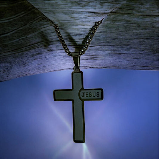 Jesus Cross Black Stainless Steel Necklace