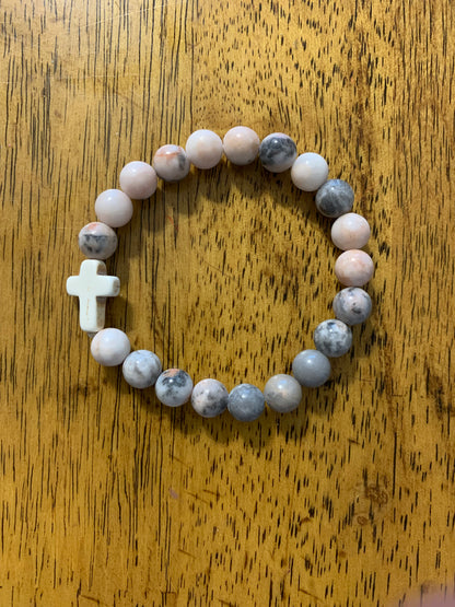 Handmade Picasso Stone Bracelet with Stone Cross