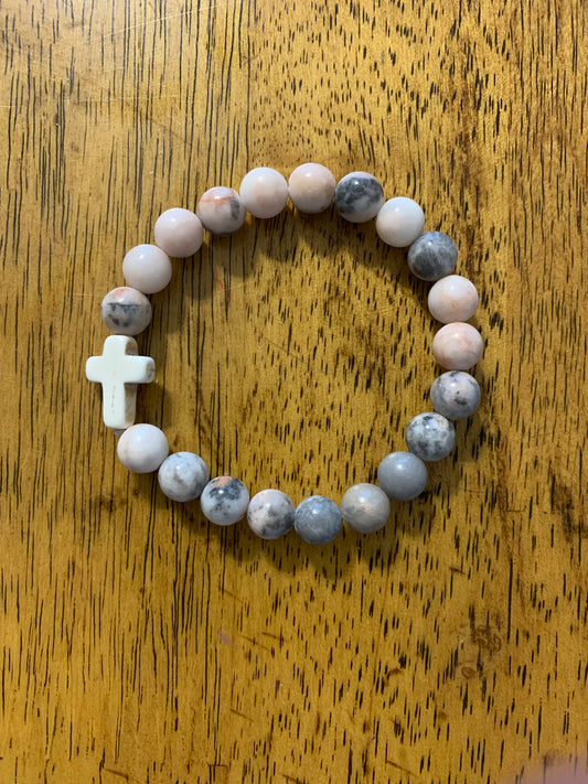 Handmade Picasso Stone Bracelet with Stone Cross