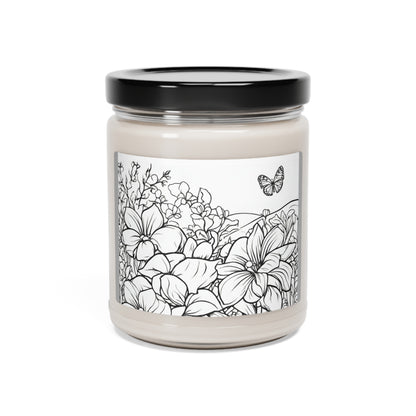 Flowers and Butterflies YOU Color Handmade Scented Soy Candle, Color your candle flower design soy candle