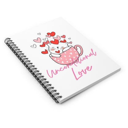 Unconditional Love Cat in a Mug Spiral Notebook - Ruled Line