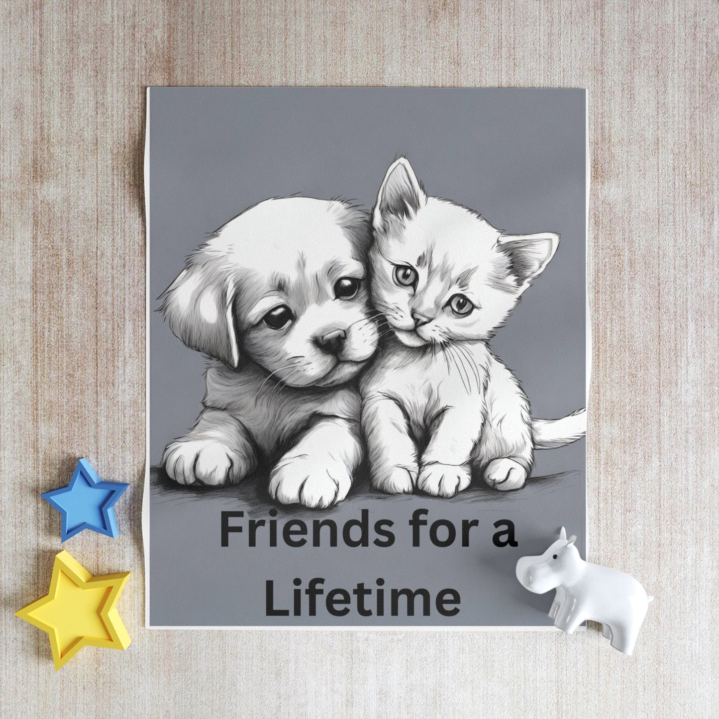 Friends for a Lifetime Puppy and Kitten Throw Blanket