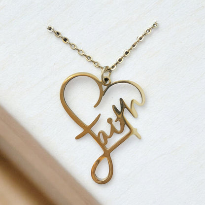 Faith Heart Gold Plated Stainless Steel Necklace