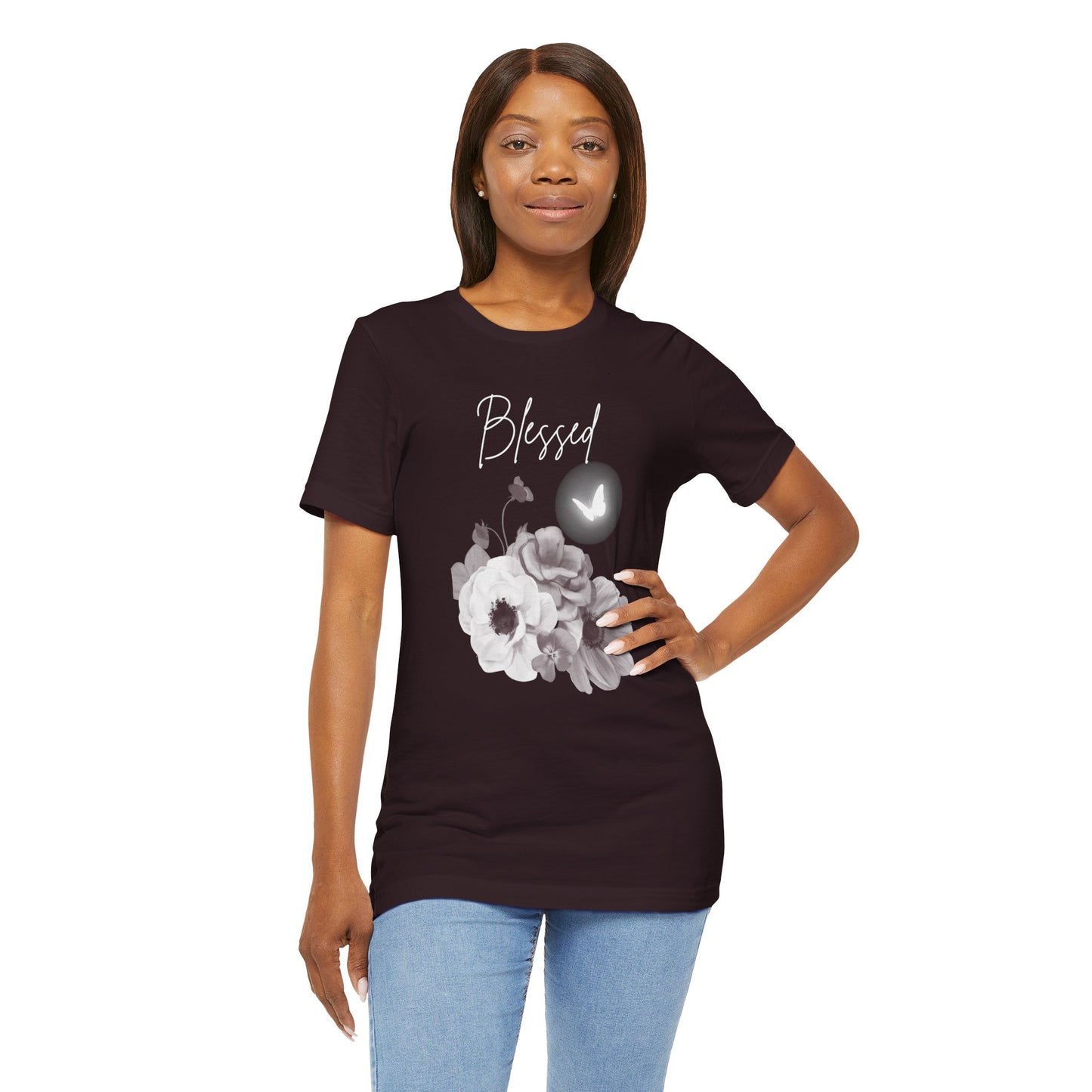 Blessed White Flowers with Butterfly T-shirt