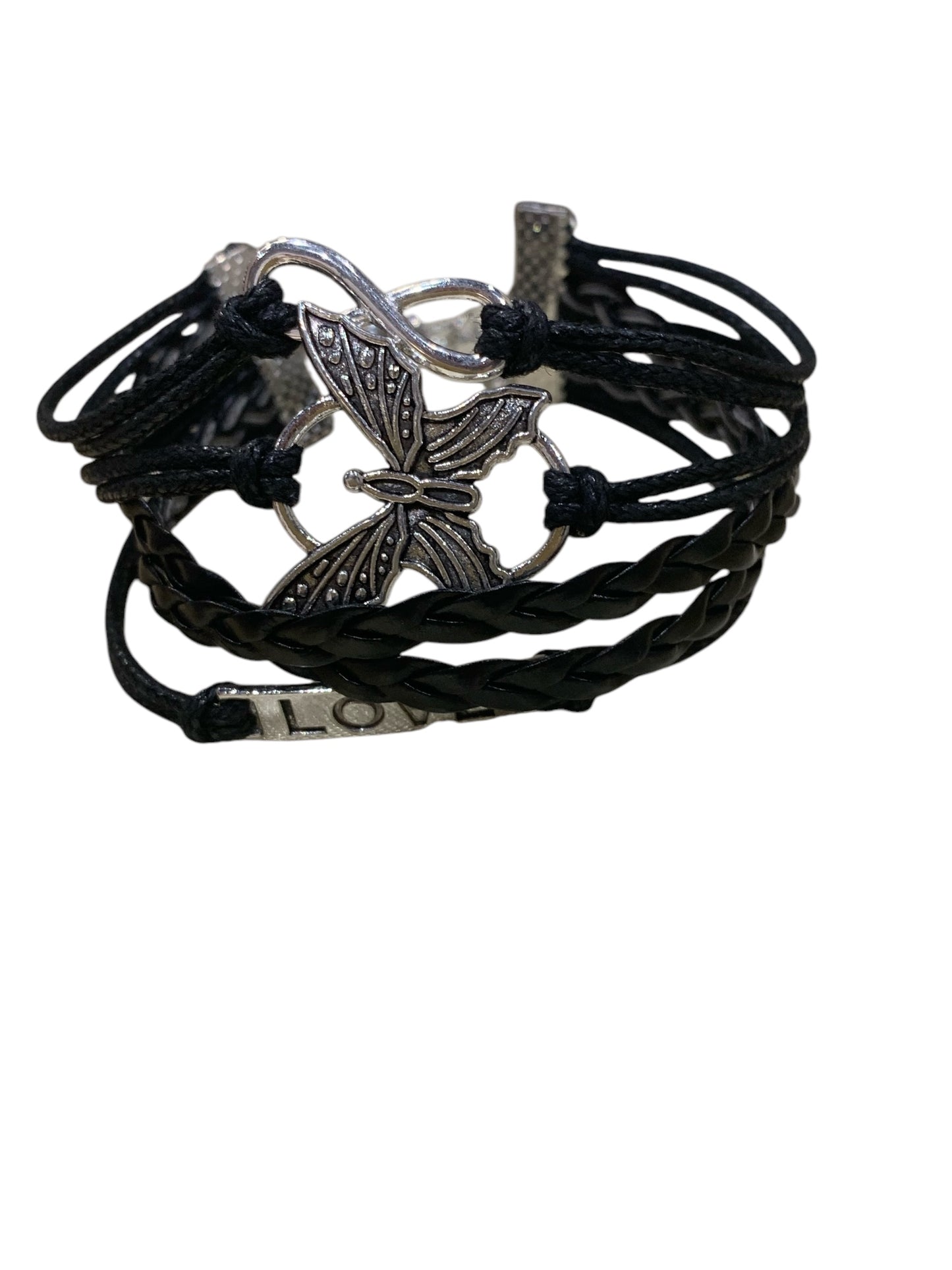 Butterfly Love Infinity Faux Leather Bracelet