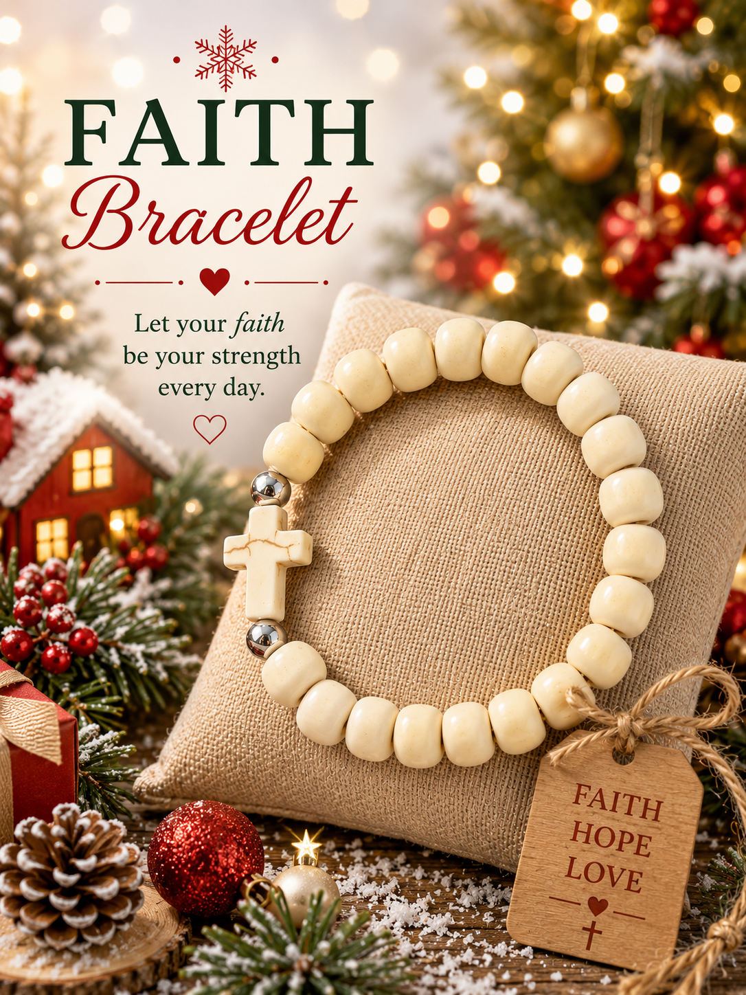 Stone Beige Cross Faith Bracelet
