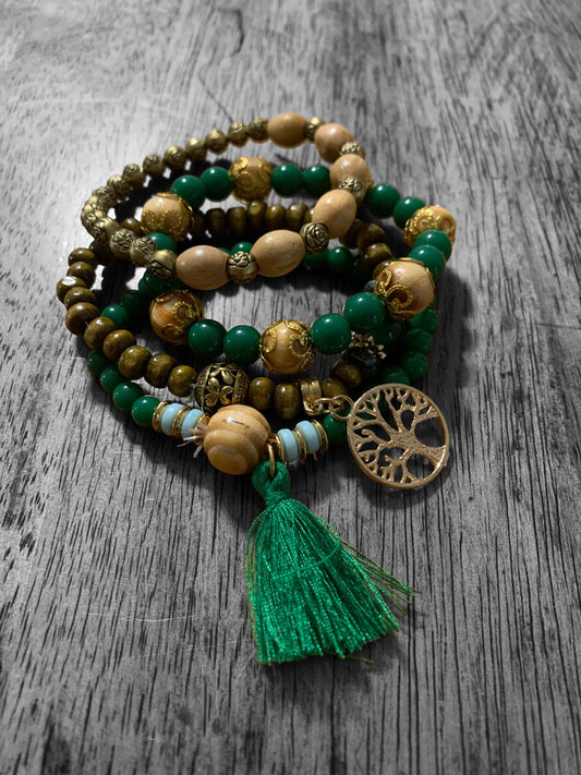 Green Earth Tree of Life Bohemian Stretch Bracelet