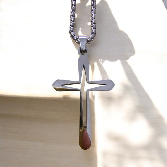 Stainless Steel Cross with Extra Long Chain 26 inches