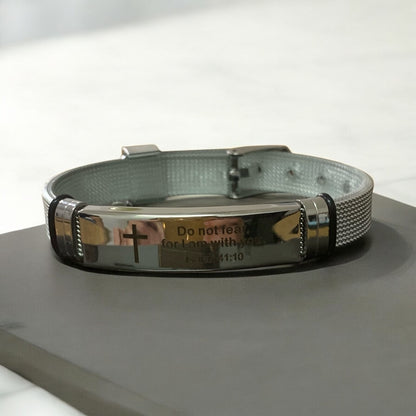 Do Not Fear for I am With You Isaiah 41:10 Silvery Stainless Steel Bracelet