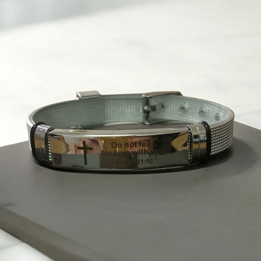 Do Not Fear for I am With You Isaiah 41:10 Silvery Stainless Steel Bracelet