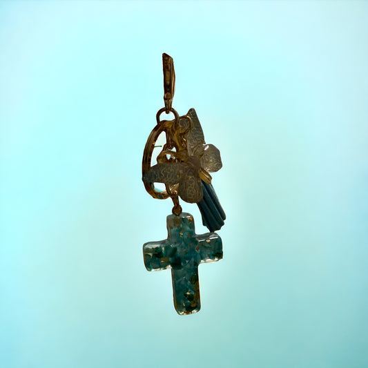 Acrylic Cross and Butterfly, Blue Keychain