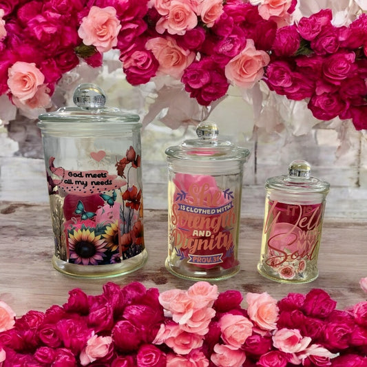 Faith Glass Jar with Lid Includes Bath Rose Petals