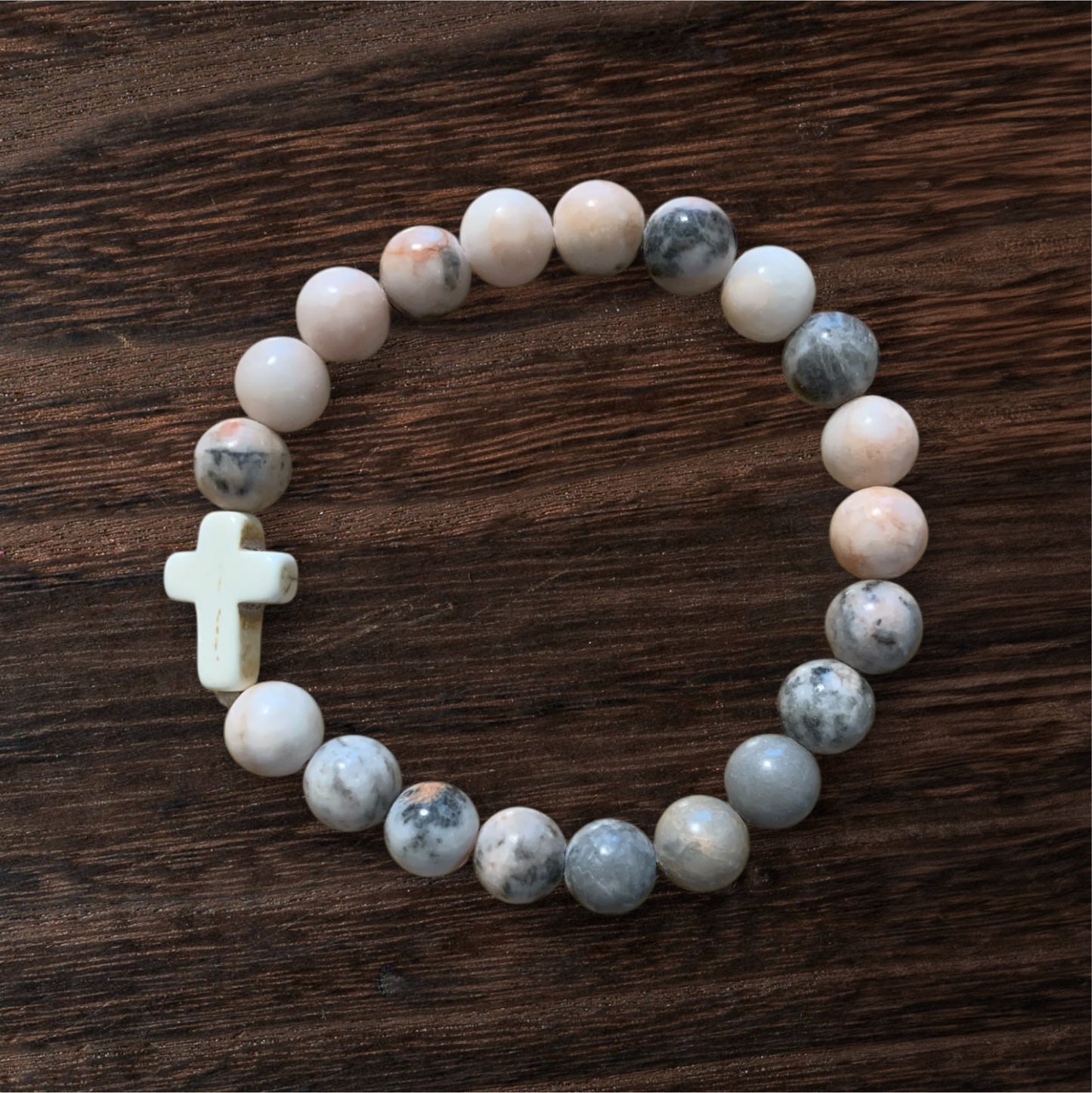 Handmade Picasso Stone Bracelet with Stone Cross