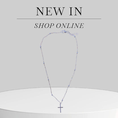 Cross with Bead and Chain Necklace Silver Plated