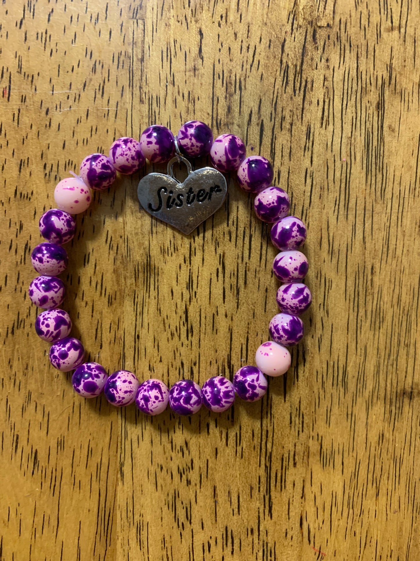 Handmade Purple Agate Natural Stone Bracelet with Sister Charm