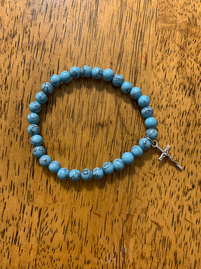 Handmade Turquoise Natural Stone Bracelet with Silver Cross