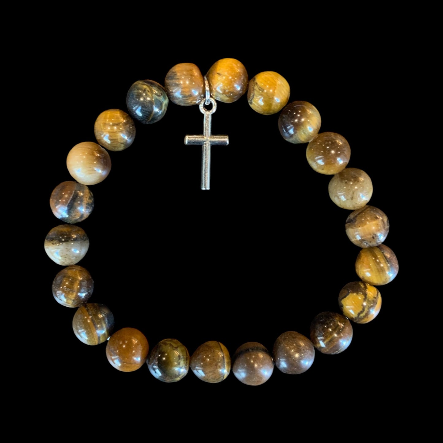 Handmade Bumblebee Jasper Natural Stone Bracelet with Silver Cross