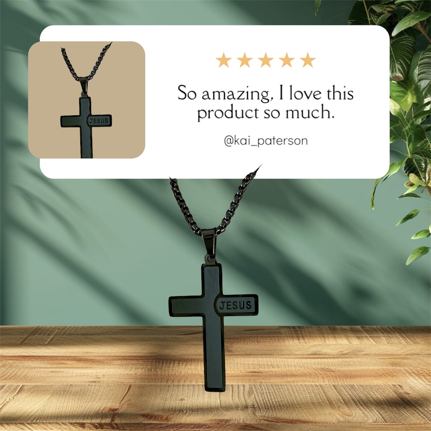 Jesus Cross Black Stainless Steel Necklace