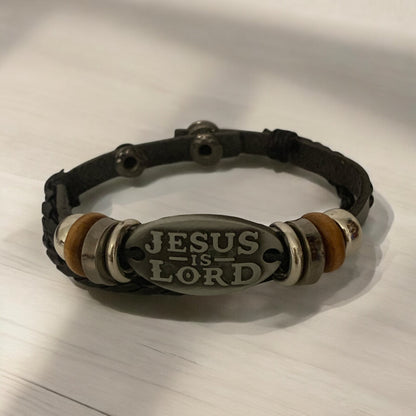 Jesus is Lord Bead Leather Bracelet